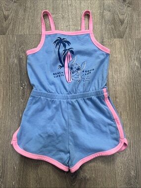 Girls Blue and Pink Beach Romper - Stitch Graphic